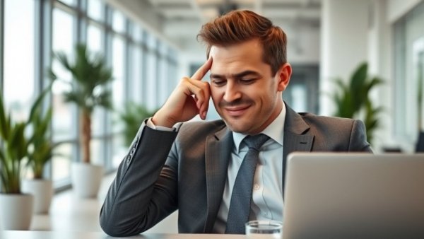 Man facepalming in office, humorous take on meetings.