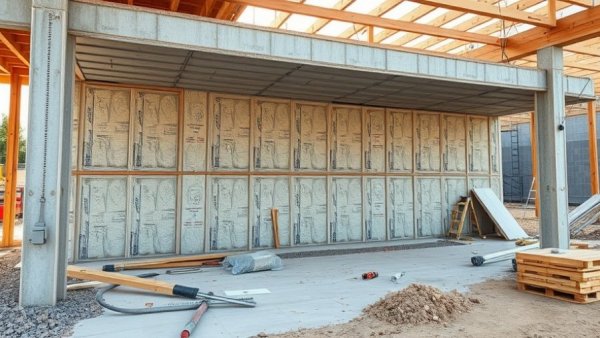 Insulation under thickened load-bearing slab at construction site.