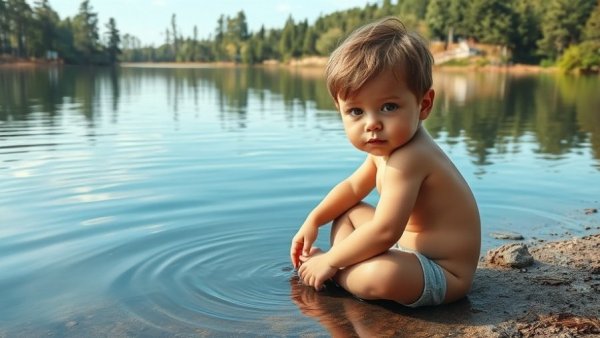 Child by lake promoting Water Reuse Action Plan WRAP 2.0, conservation.