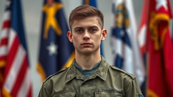 Portrait of young person in military uniform, free Patrick Tate Adamiak.