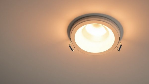 Modern LED downlight illuminating a ceiling with soft warm light.
