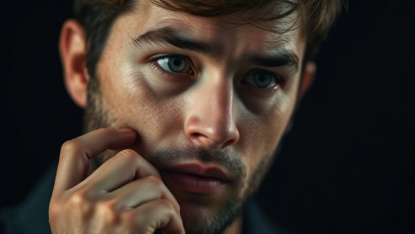 Introspective man lost in thought reflecting deeply on life.