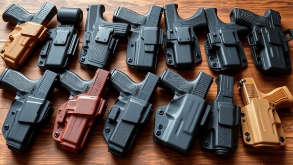 Assortment of tactical holsters on wooden surface, Holsters 101 content.