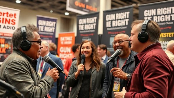 Engaged discussion at gun rights booth during California elections.