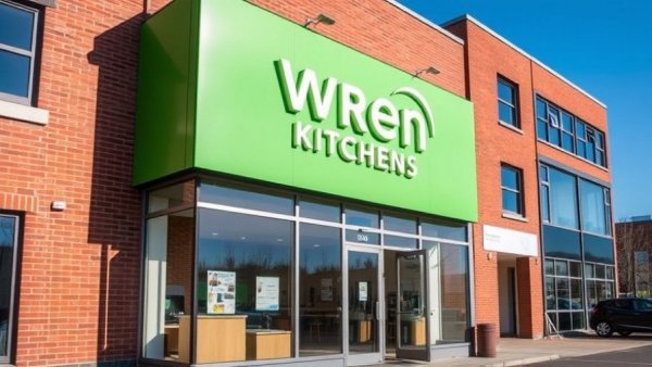 Wren Kitchens store exterior with green signage.