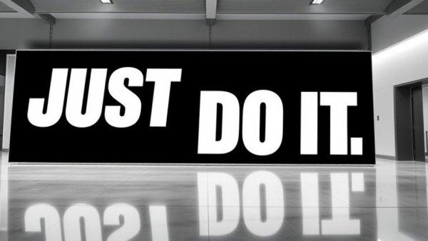 Nike's bold 'Just Do It' ad captures dynamic action in sleek setting.