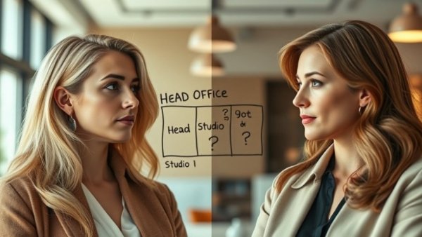 Two women discussing when to open a second studio, with an illustrated chart.