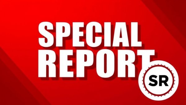 Bold 'Special Report' announcement on red background, journalism theme.