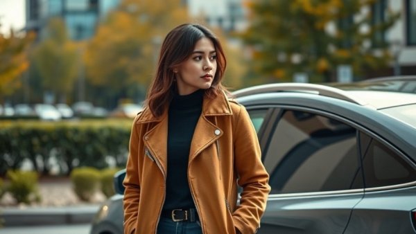 Eco-friendly driving moment with urban woman
