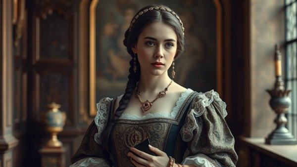 Renaissance portrait of a woman in ornate attire, leaders who changed the course of history.