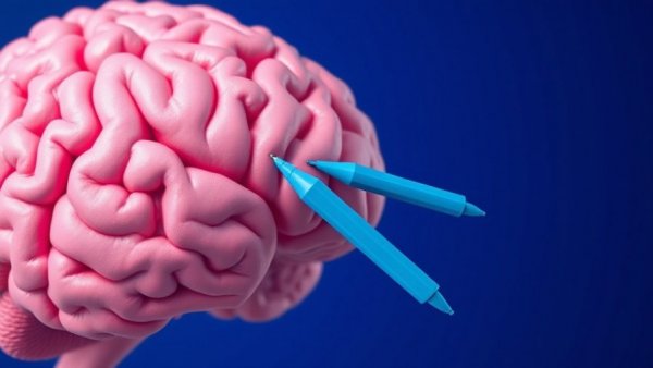 Abstract illustration of brain and Ozempic pens for Alzheimer's research.