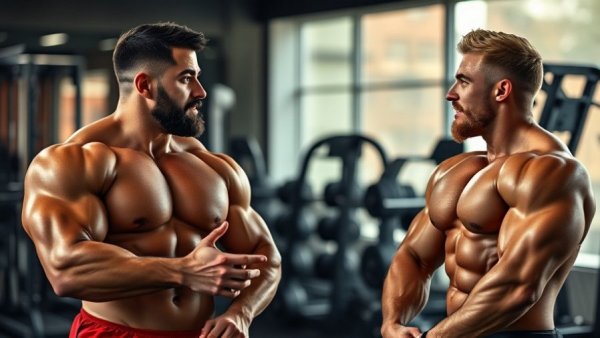 Two men discussing the daily training system for longevity in a gym setting.