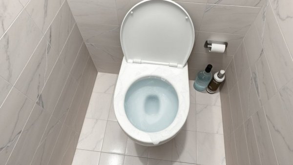 Modern restroom with emphasis on cleaning method.