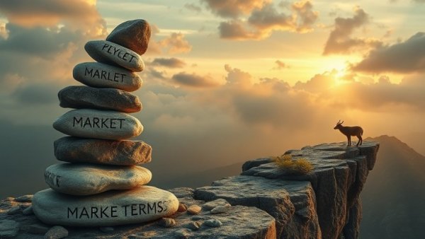 Surreal market terms stack with animal, concept of art market investment framework.