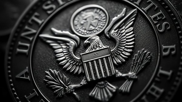 Close-up of U.S. Great Seal eagle in grayscale.