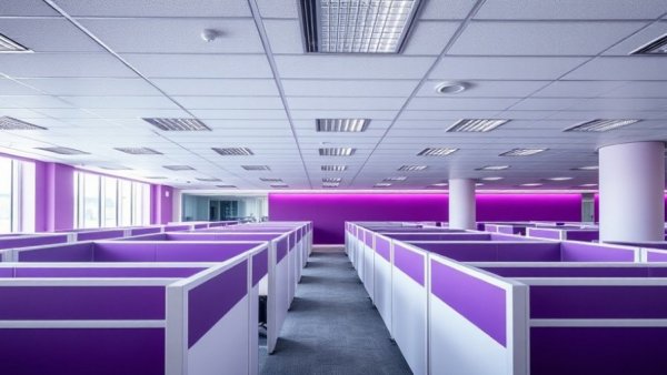Consider This Your Sign empty office cubicles, purple accents.