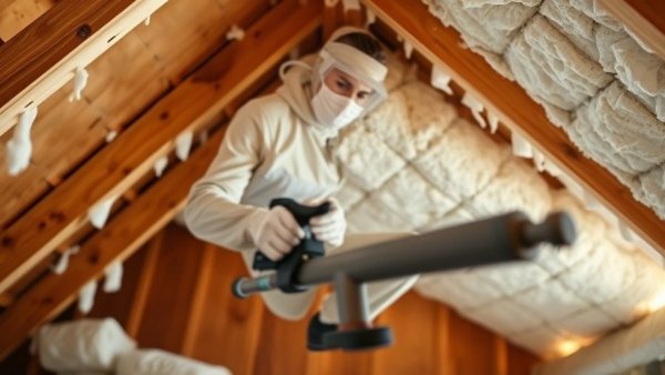 Worker in attic performing home electrification improvements.