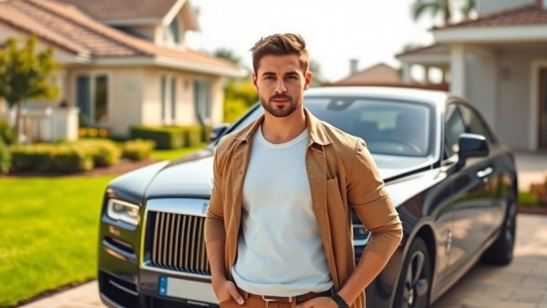 Expert Car Buying Services - Young man in front of luxury car.