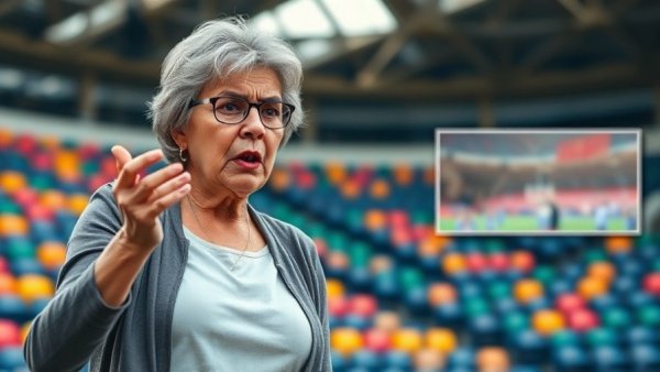 Fan entitlement in sports highlighted by frustrated middle-aged woman in stadium.