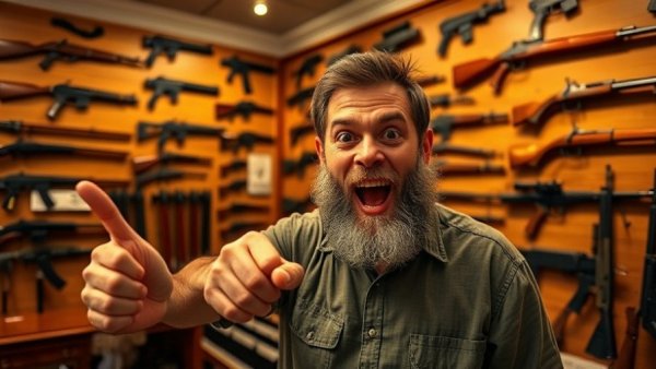 Real gun enthusiasts discussing firearms collection in a museum.