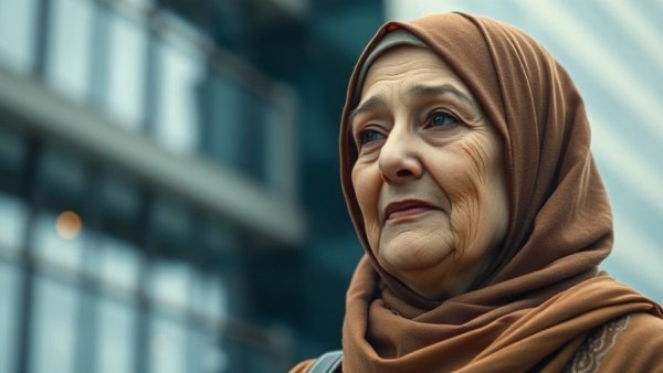 Portrait of an older woman in a hijab, emphasizing personal branding