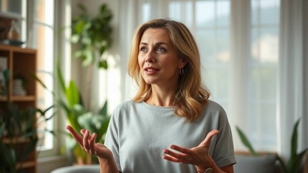 Casual woman speaking indoors about landline phone revival