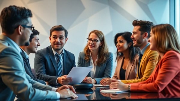 Professionals in a networking meeting discussing affordable business growth strategies.