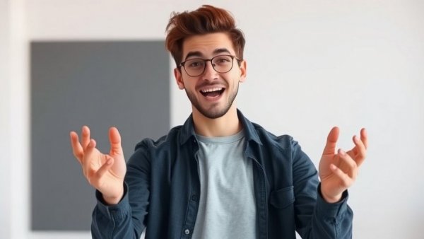 Enthusiastic young man discussing AI Design Revolution.