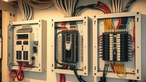 Electrical panels illustrating electrical load management.