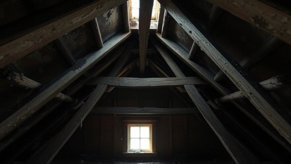 Attic with visible mold growth needing remediation.