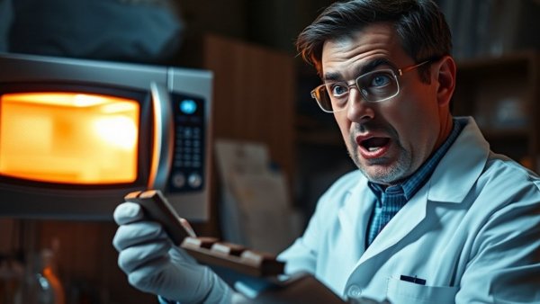 Surprised scientist discovering chocolate in lab by accident, accidental discoveries that changed the world.