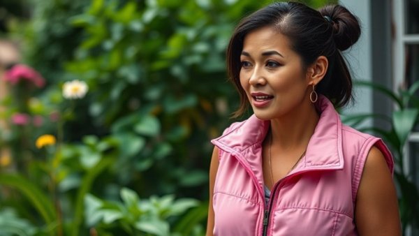 Casual woman discussing fitness studio member retention strategies outdoors.
