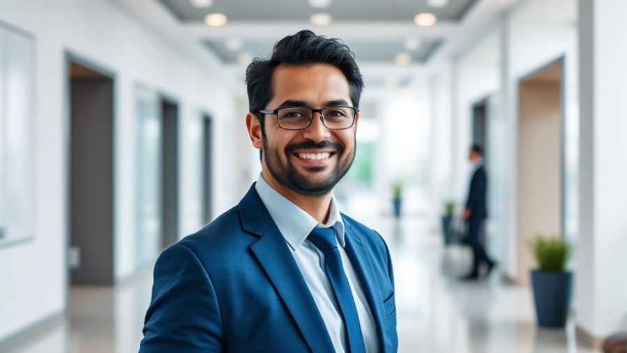 Confident business leader in a modern office, embodying industry innovations in cleaning technology.