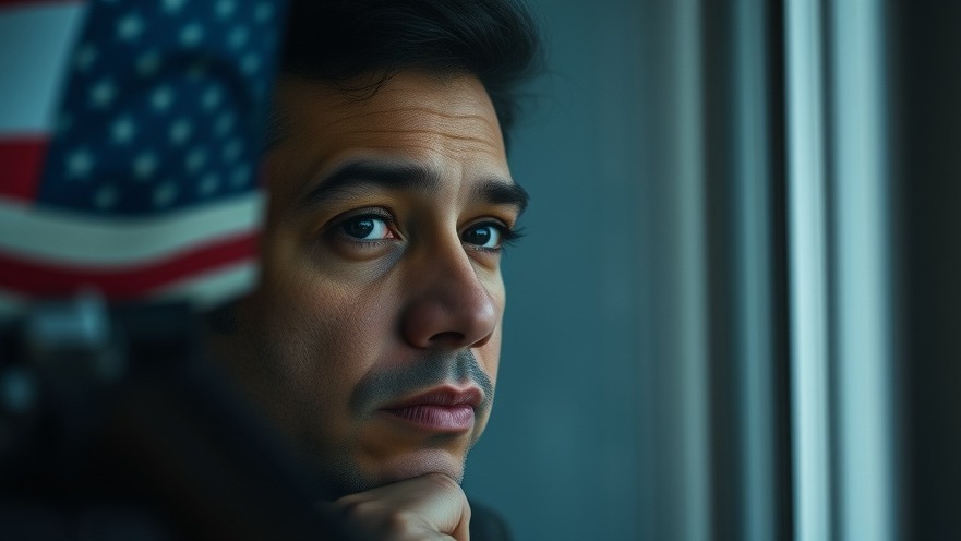 Thoughtful American citizen reflects on gun legislation with soft window light.