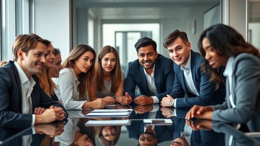 Diverse business professionals practicing active listening techniques in a soft-lit conference room.