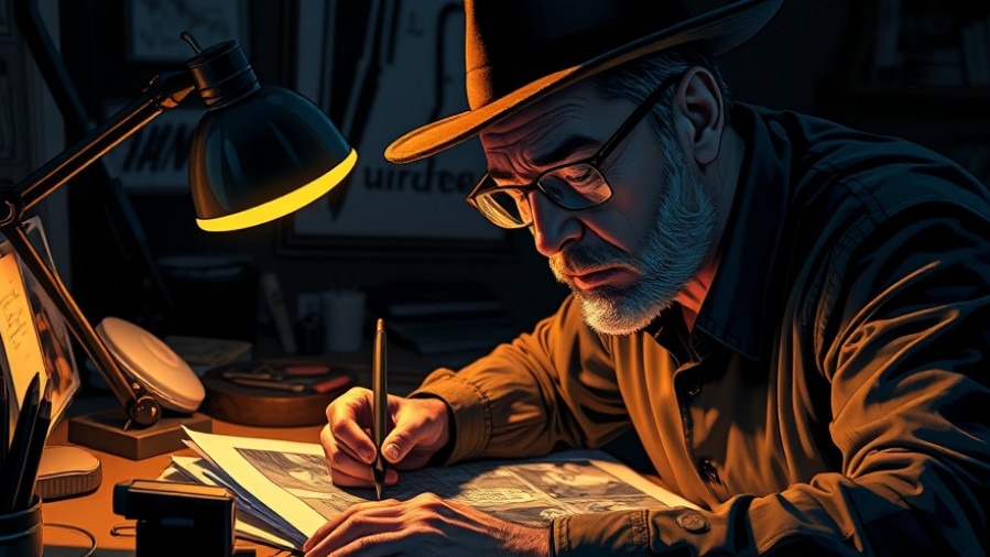 Middle-aged comic artist sketching panels, inspired by Comic Book Legends.