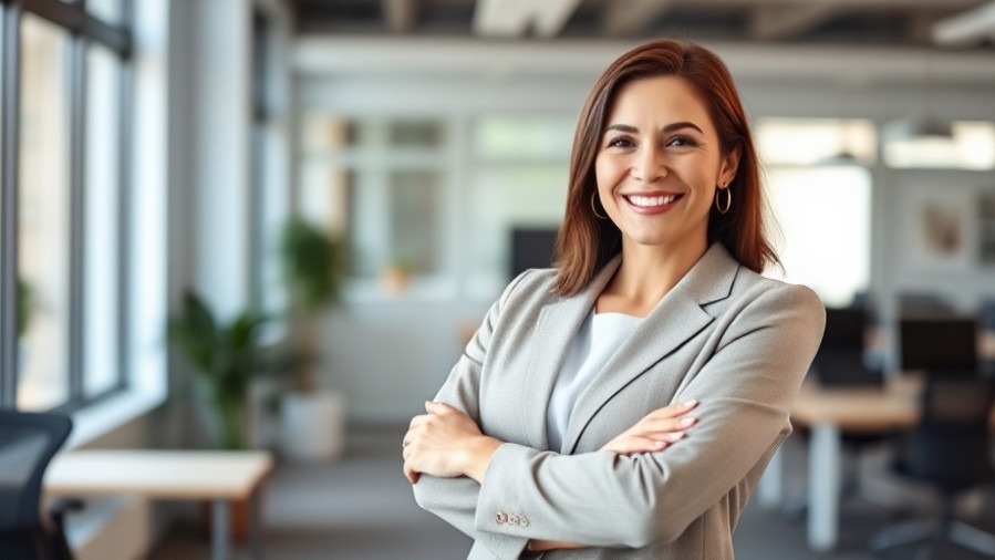 Confident female leader embodying franchise opportunities in a modern office.