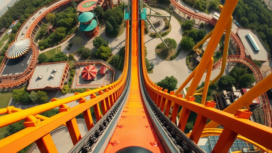 Thrilling view from Cedar Point amusement park ride, showcasing a steep drop.