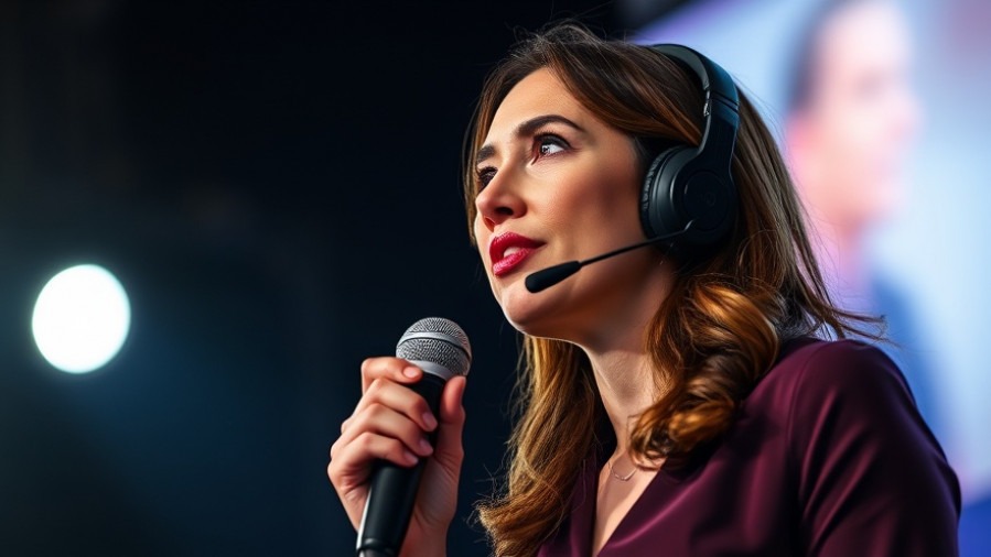 Cheryl Hines embraces spontaneity, confidently speaking on a dark stage.