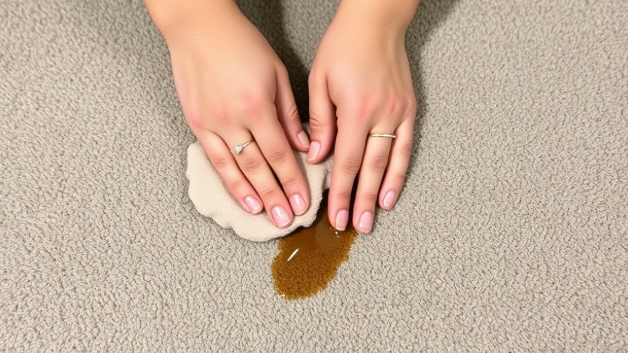 Hands blotting a small coffee stain on carpet, demonstrating effective cleaning tips.
