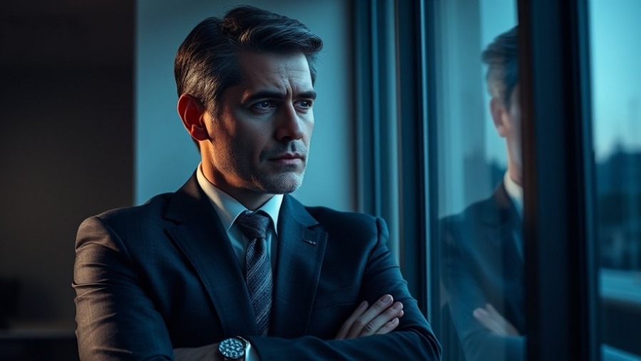 Confident business leader contemplating AI behavior under pressure, late afternoon light.