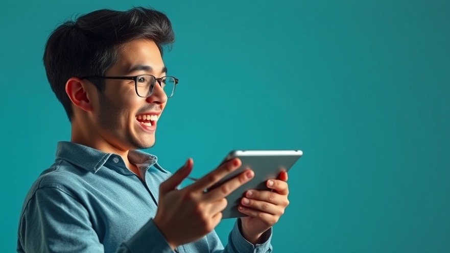 Young entrepreneur excited about starting an online store with a tablet.