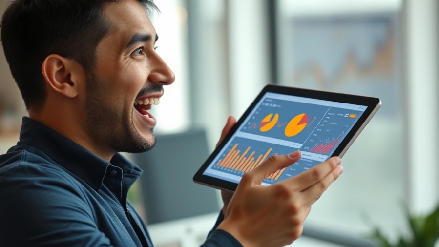 Marketing professional analyzing digital charts, showcasing brand growth strategies.