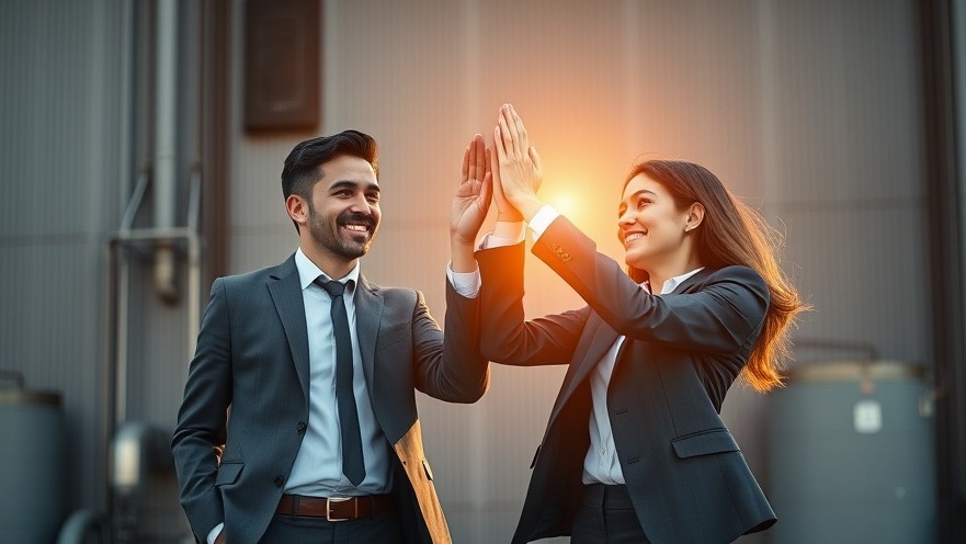 Business professionals celebrating clean energy initiatives with CEC-approved inverters.