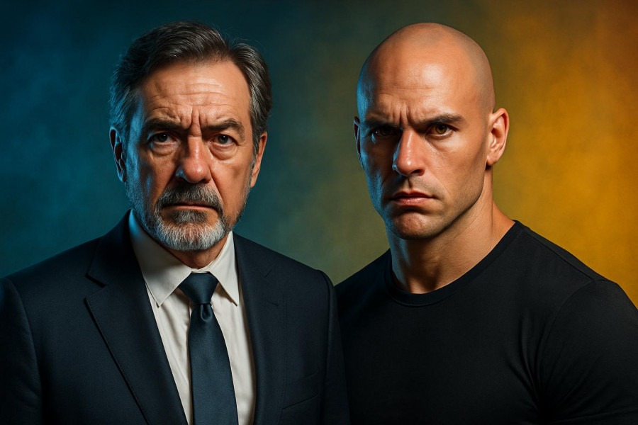 Contrasting portrait of men showcasing testosterone levels and male health optimization.