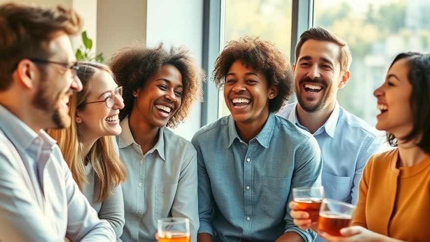 Joyful colleagues enjoying a relaxed office break, embodying workplace satisfaction.
