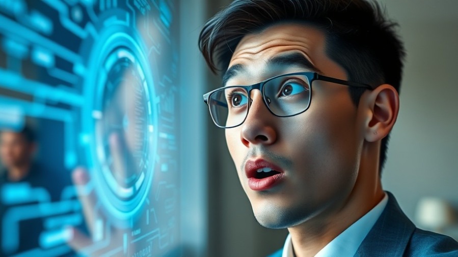 Energetic young professional amazed by holographic interface showcasing OpenAI advancements.