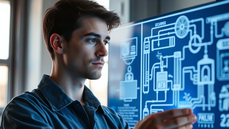 Thoughtful engineer examining blueprints of energy efficiency solutions.