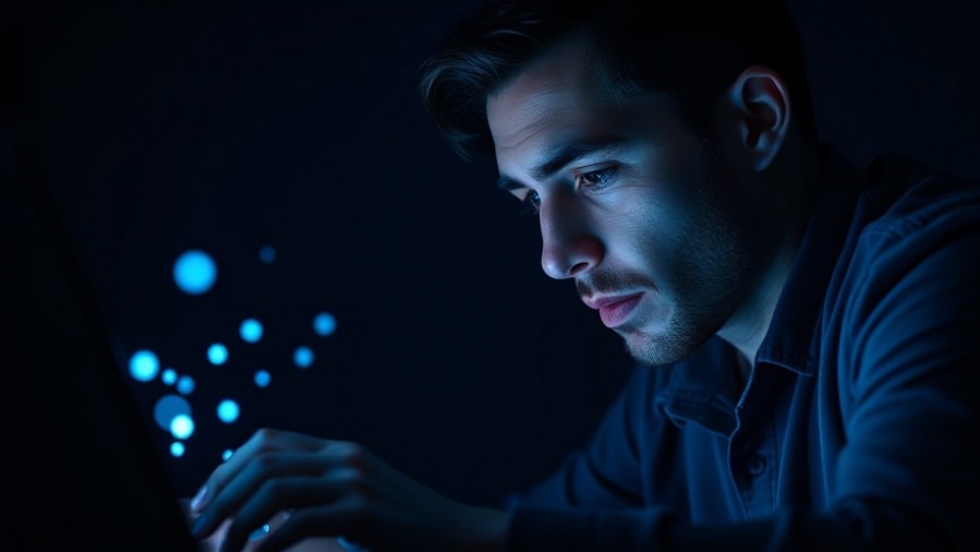 Focused marketer analyzing big data marketing insights on a laptop.