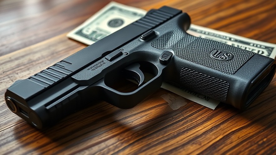 Close-up of a handgun and US currency, highlighting gun rights organizations and financial restrictions.